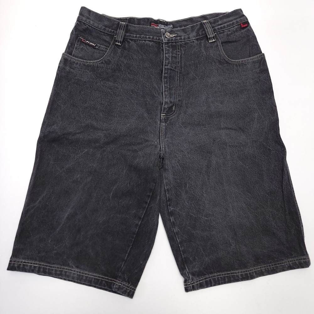 FUBU Denim Shorts Men's 40 Baggy Vintage 90's Y2K‎ Dark Gray Medium Wash